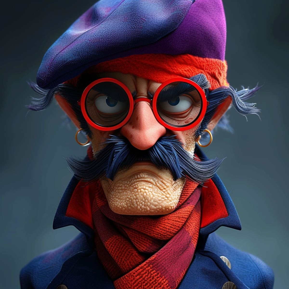 La visión única de la inteligencia artificial revela a Pierre Nodoyuna con un sombrero morado y rojo, añadiendo un giro moderno a su clásico estilo a rayas.