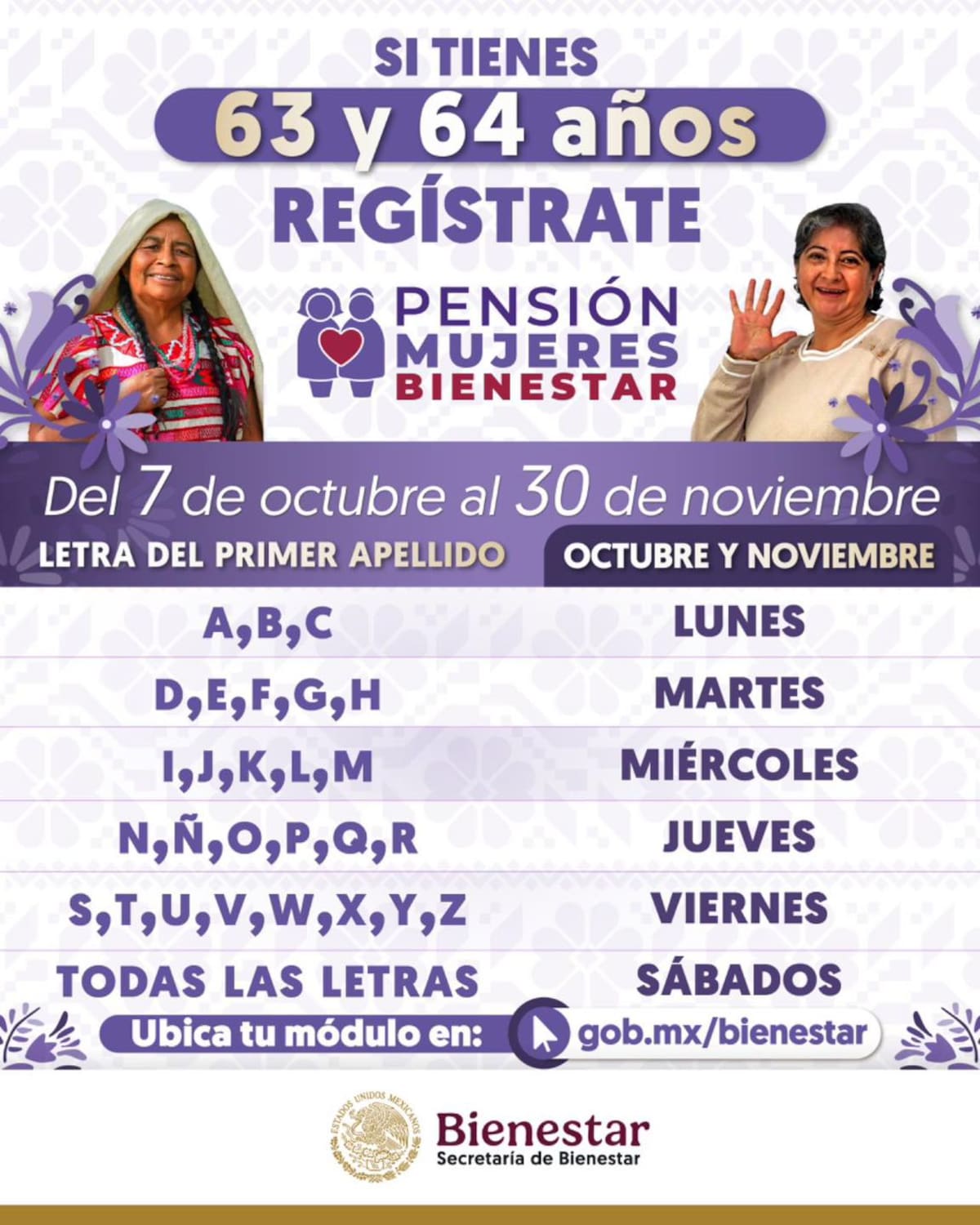 Pensión Mujeres Bienestar: ¿Te toca registrarte hoy? Consulta el calendario. FOTO: Gobierno de México