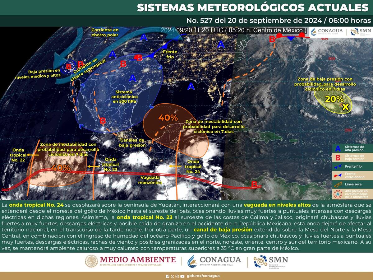 Clima hoy 20 de septiembre. Foto: Conagua