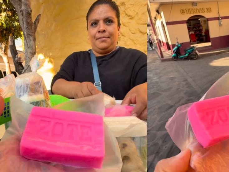 Vendedora ambulante se vuelve viral por ofrecer gelatina con forma de Jabón Zote rosa y blanco