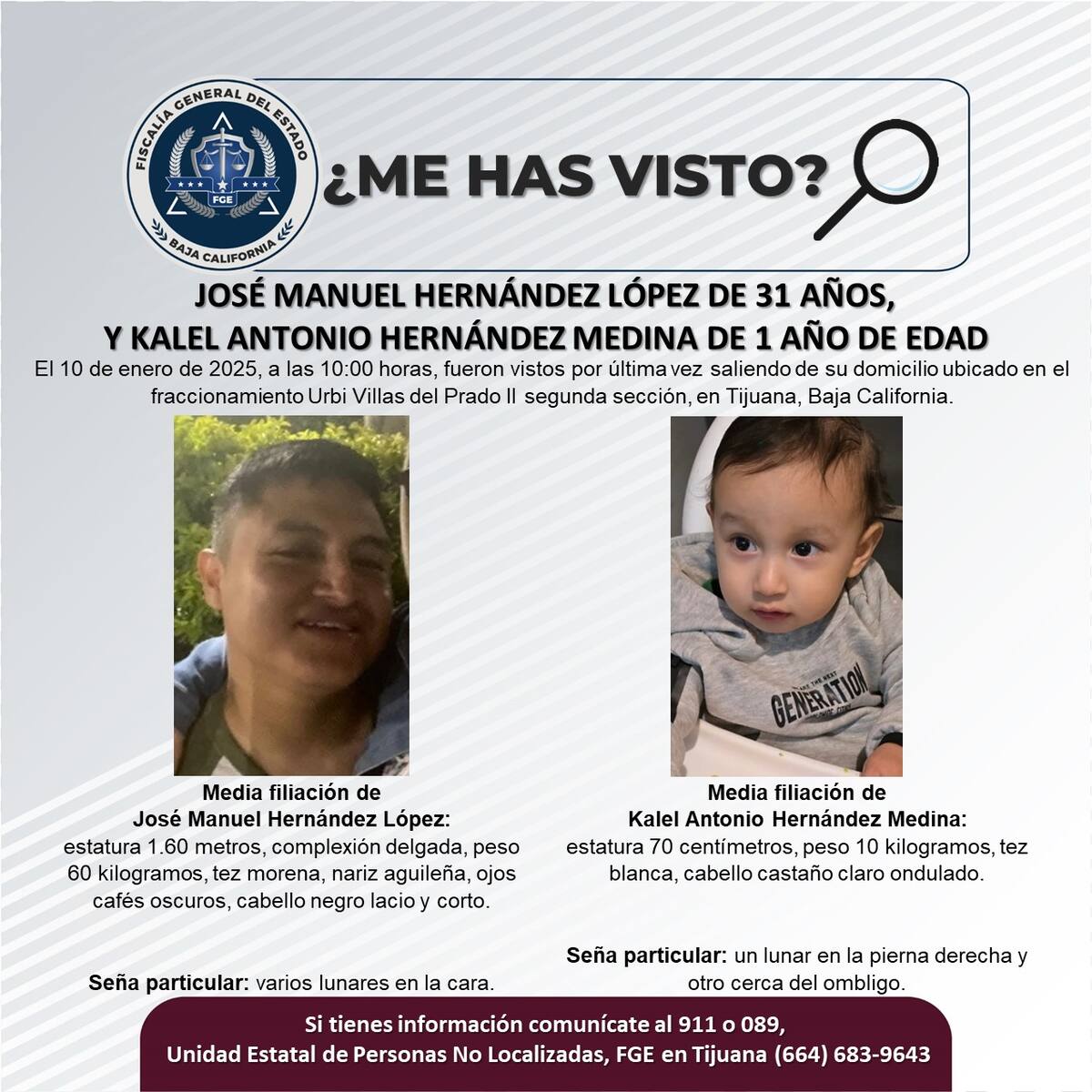 José Manuel Hernández López y Kalel Antonio Hernández Medina fueron vistos por última vez el 10 de enero de 2025.