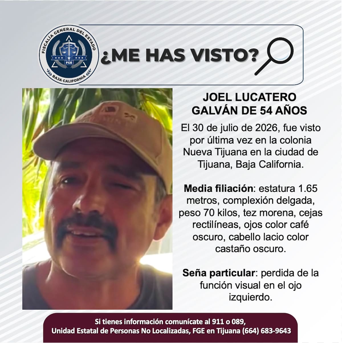 Joel Lucatero Galván fue visto por última vez el 30 de julio de 2026 en la colonia Nueva Tijuana, en Tijuana, Baja California. Foto: Cortesía