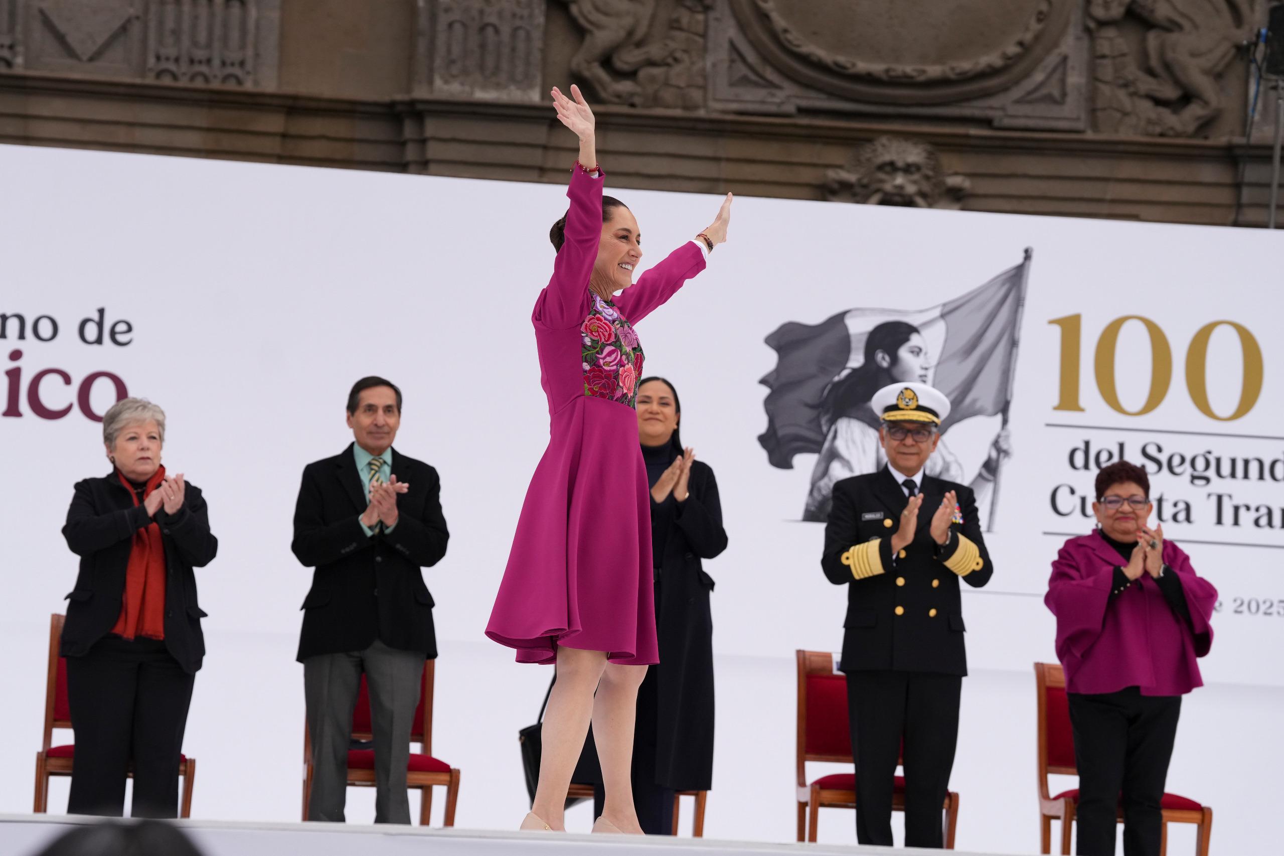 Claudia Sheinbaum Pardo, la presidenta de México, en su informe por sus primeros 100 días de gobierno. | Crédito: Presidencia de México