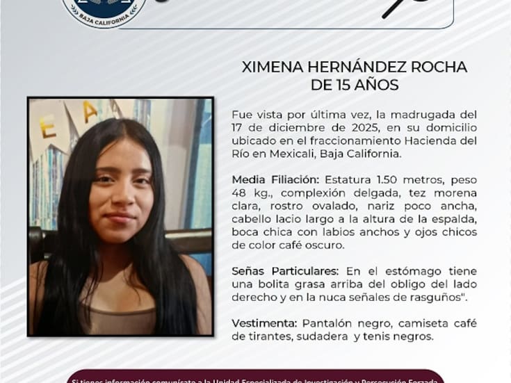 Familiares buscan a Ximena Hernández Rocha
