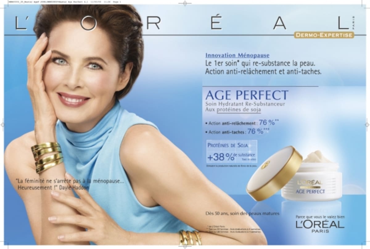 Dayle Haddon, icónica modelo de L'Oréal, destacada por su elegancia y talento en la industria de la moda.