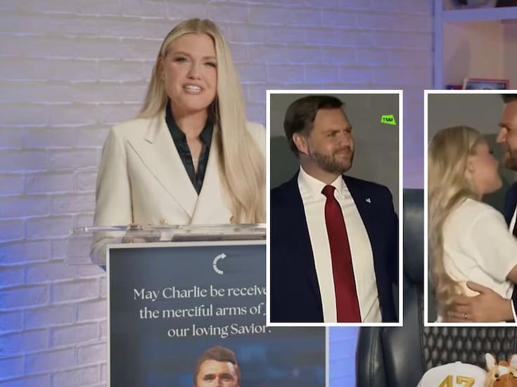 Erika Kirk, viuda del activistasta Charlie Kirk, da la bienvenida al vicepresidente JD Vance como un “querido amigo” durante evento de Turning Point USA
