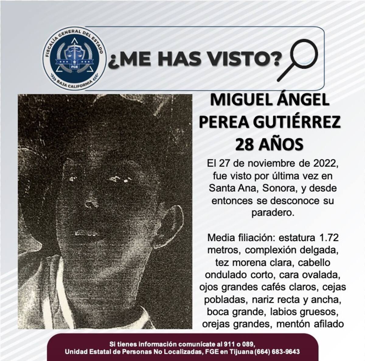 Miguel Ángel Perea Gutiérrez fue visto por última vez el 27 de noviembre de 2022.