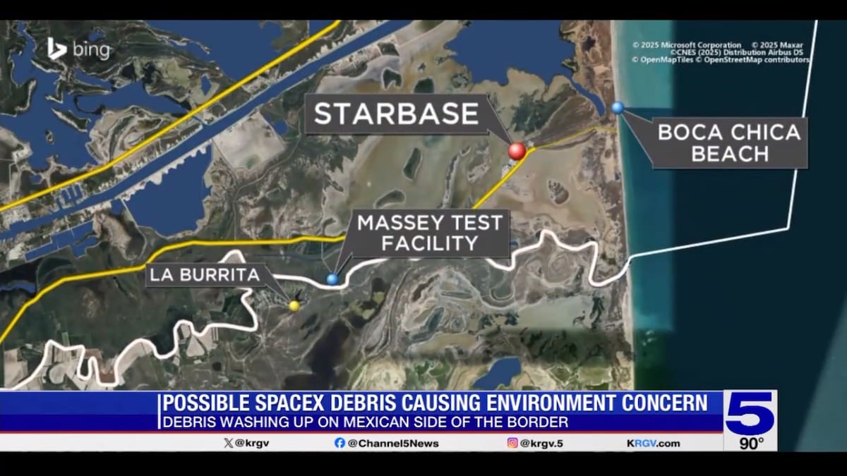 Contaminación desde la base de SpaceX en Boca Chica cruza a México y daña ecosistemas costeros. FOTO: Captura de Pantalla