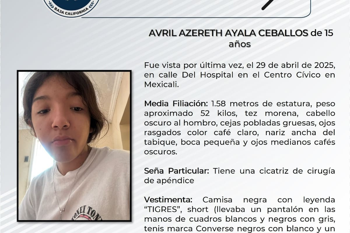 Se solicita ayuda para localizar a Avril Azereth Ayala Ceballos