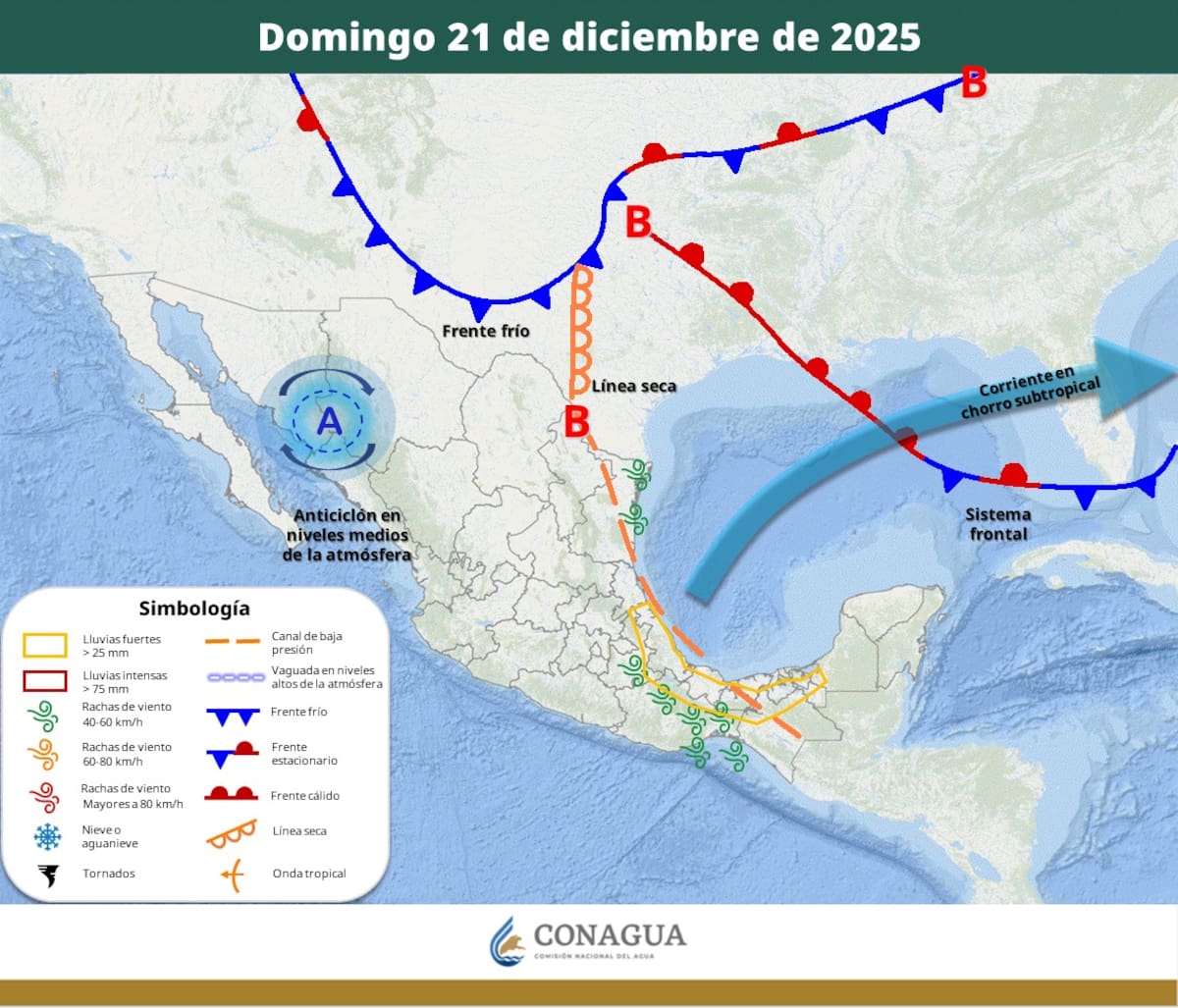 Pronóstico del clima para este domingo 21 de diciembre del 2025. | Crédito: SMN
