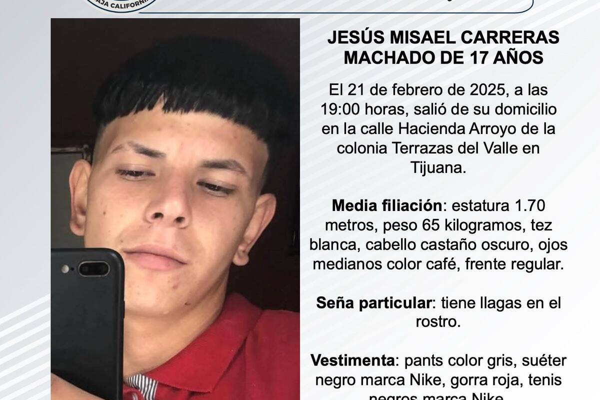 Se busca a Jesús Misael Carreras Machado de 17 años de edad