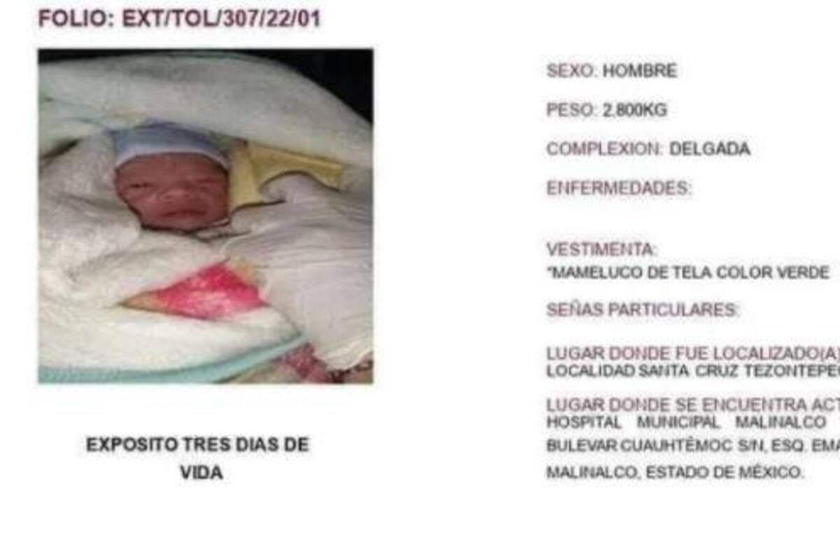 Abandonan a bebito de tres días de nacido en carretera de Edomex; buscan a sus padres