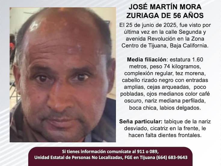Se busca a José Martín Mora Zuriaga de 56 años