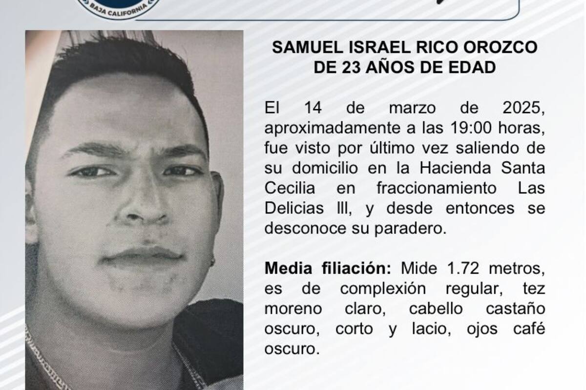 Se busca a Samuel Israel Rico Orozco, de 23 años de edad