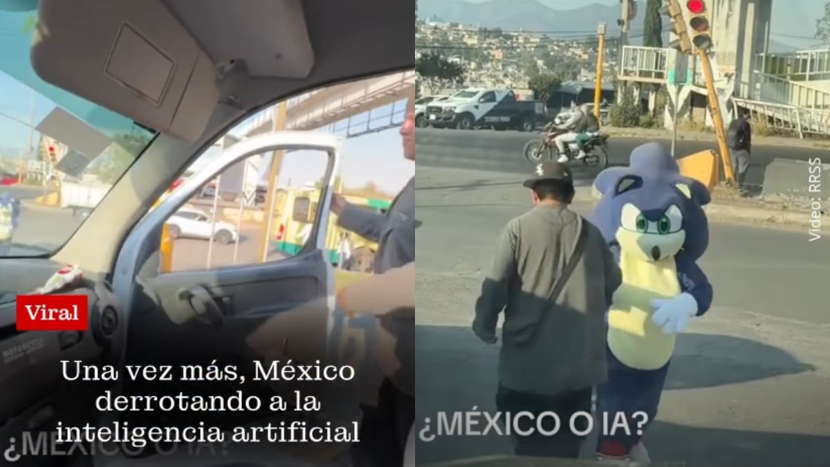 “Una vez más México superando a la IA”: hombre se baja del coche en pleno tráfico para bailar con una botarga de Sonic