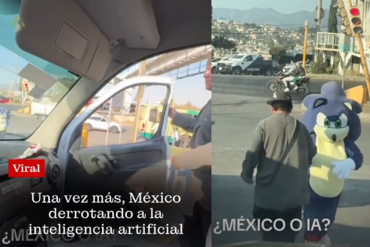 “Una vez más México superando a la IA”: hombre se baja del coche en pleno tráfico para bailar con una botarga de Sonic