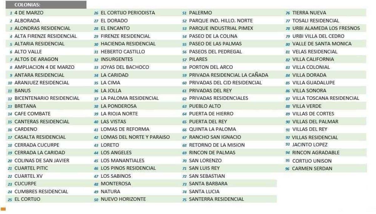 Colonias con apagón y posible escacéz de agua en Hermosillo - 25 de febrero -