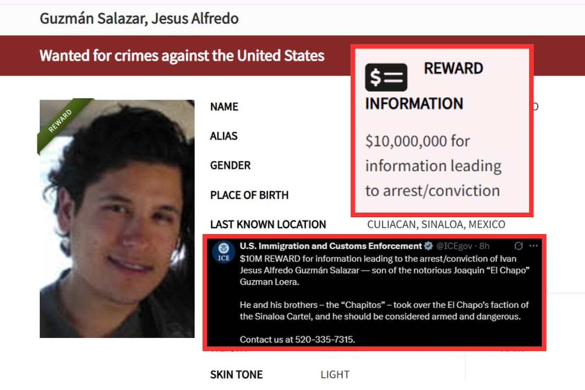 Recuerda ICE la millonaria recompensa por brindar información que lleve a la captura de Alfredo “Alfredito” Guzmán Salazar, hijo de “El Chapo” Guzmán