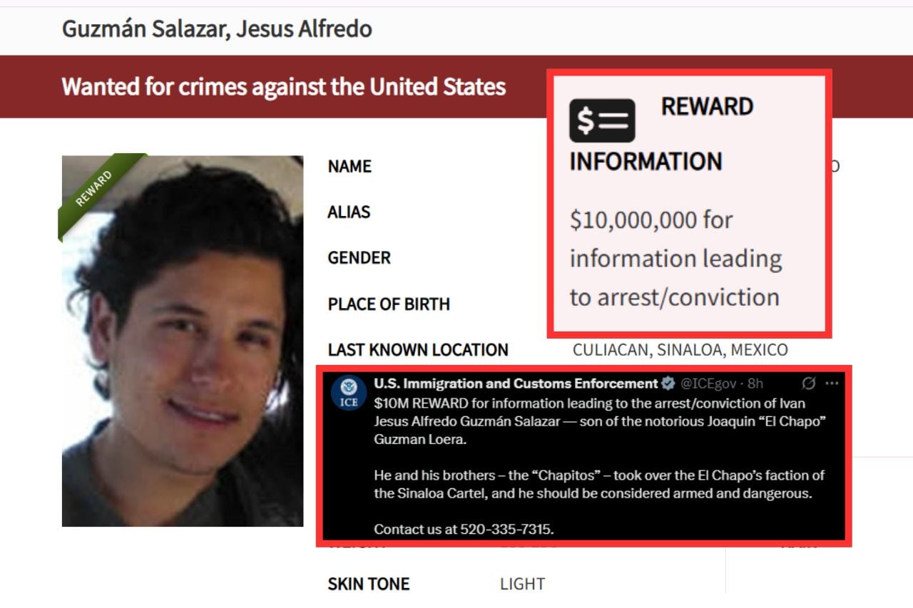 Alfredo Guzmán Salazar es buscado por una investigación de la HSI en Nogales, Arizona, que data de 2008. | Crédito: captura en X y ice.gov