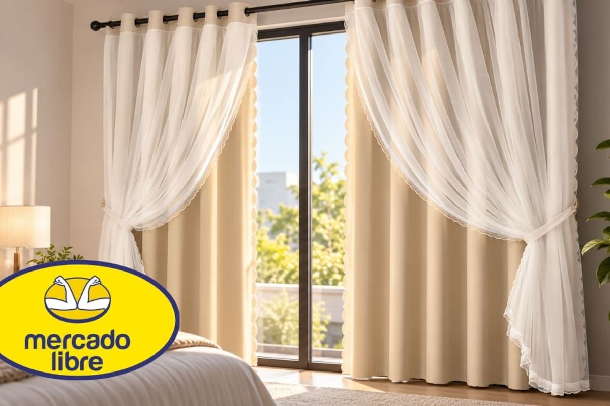 Juego de cortinas blackout con tul y aislamiento térmico baja a $239 pesos en Mercado Libre con 62% de descuento