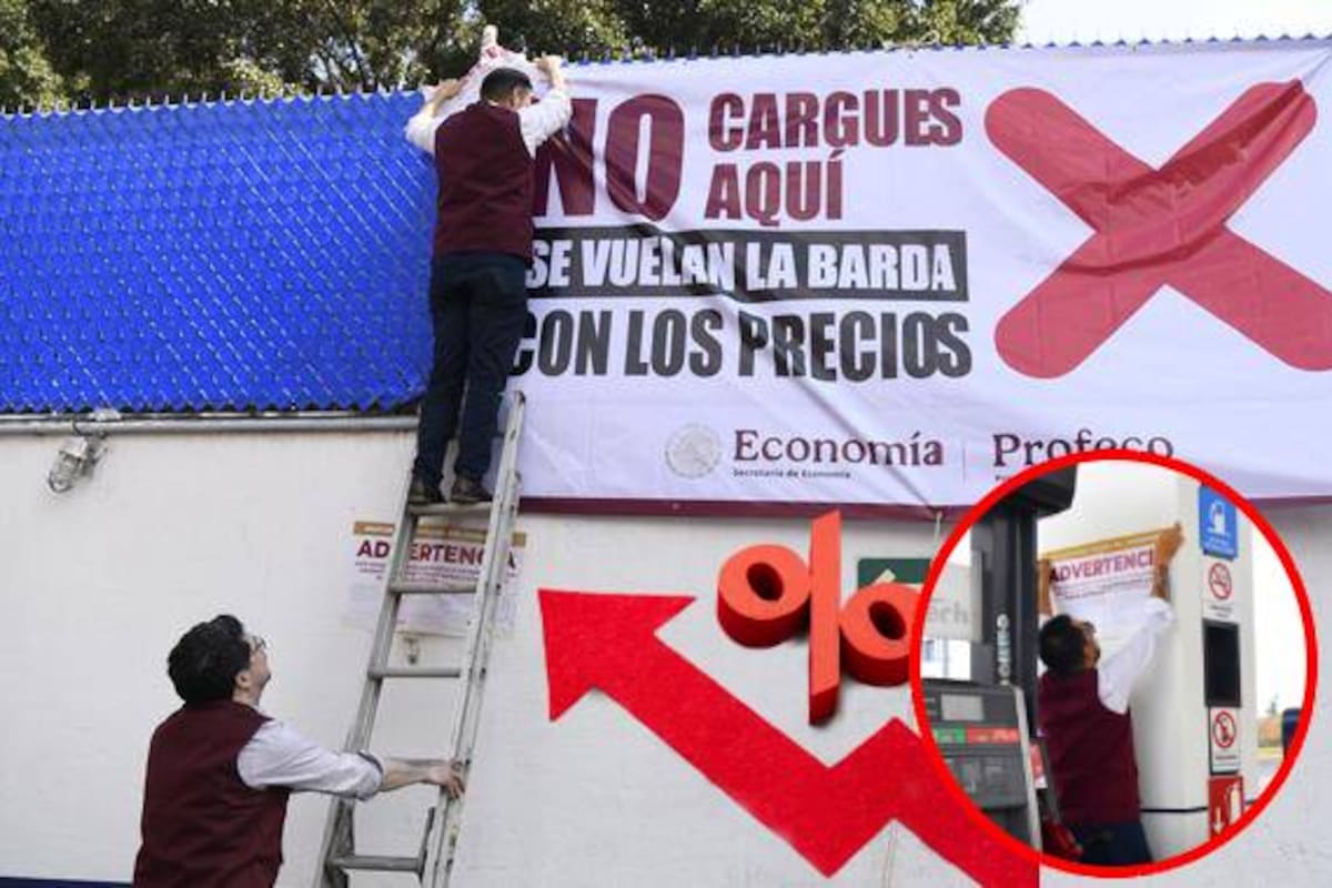 Profeco coloca lonas que advierten “no cargues aquí”, en 10 de 15 gasolineras revisadas, por vender gasolina en más de 24 pesos el litro