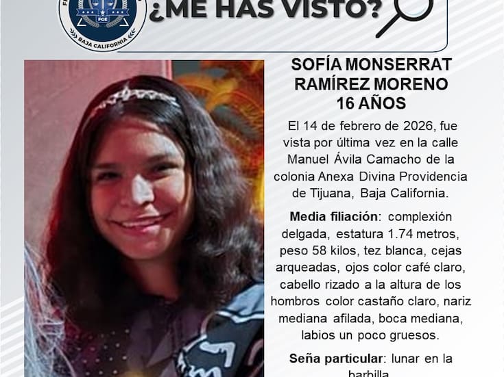 Se busca a Sofía Monserrat Ramírez Moreno de 16 años de edad