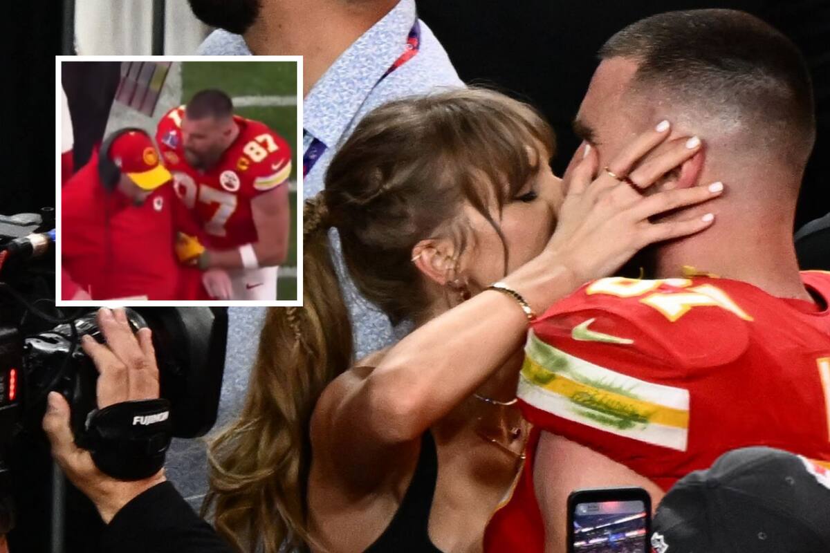 Travis Kelce, novio de Taylor Swift, es captado empujando y gritando a su entrenador en pleno Super Bowl