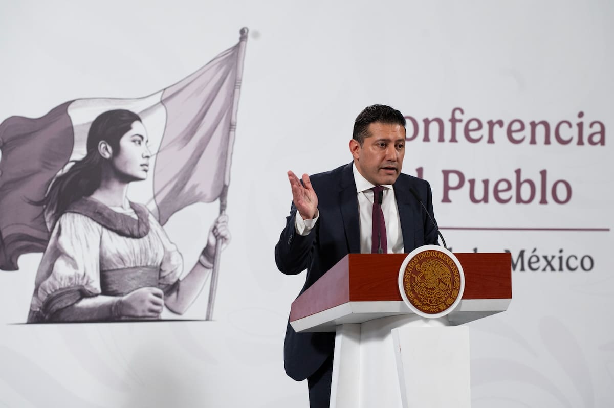 Mauricio Rodríguez, subdirector general de Administración del Agua, en la 'Conferencia del Pueblo' de la presidenta Claudia Sheinbaum. | Crédito: Presidencia