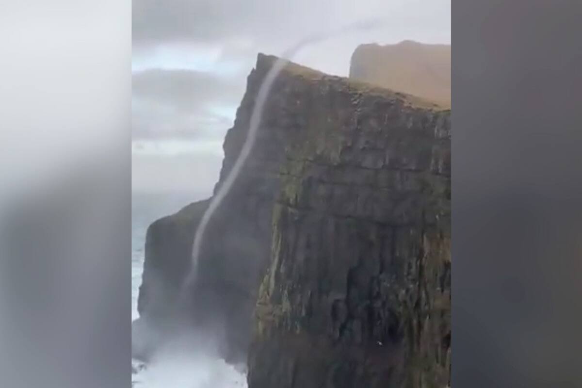 VIDEO: Un remolino de agua desafía la gravedad y asciende casi 500 metros