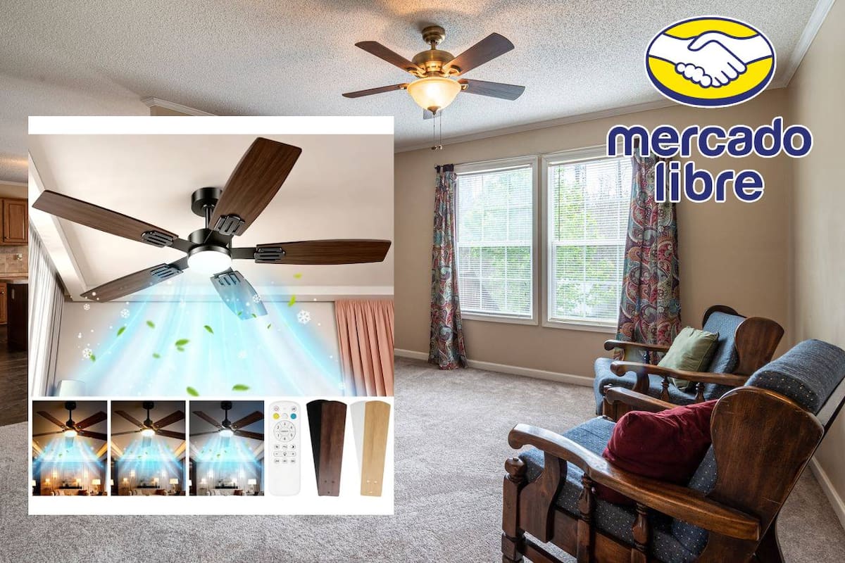 Mercado Libre tiene en oferta ventilador de techo, con 57% de descuento y cuesta menos de 900 pesos e incluye luz LED, control remoto y seis velocidades