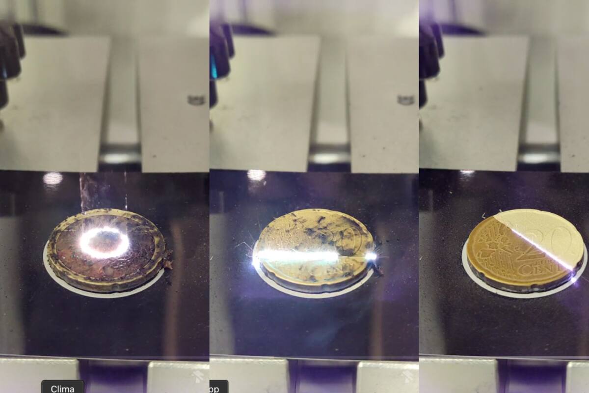 VIDEO: así se logra una limpieza perfecta a una moneda utilizando láser