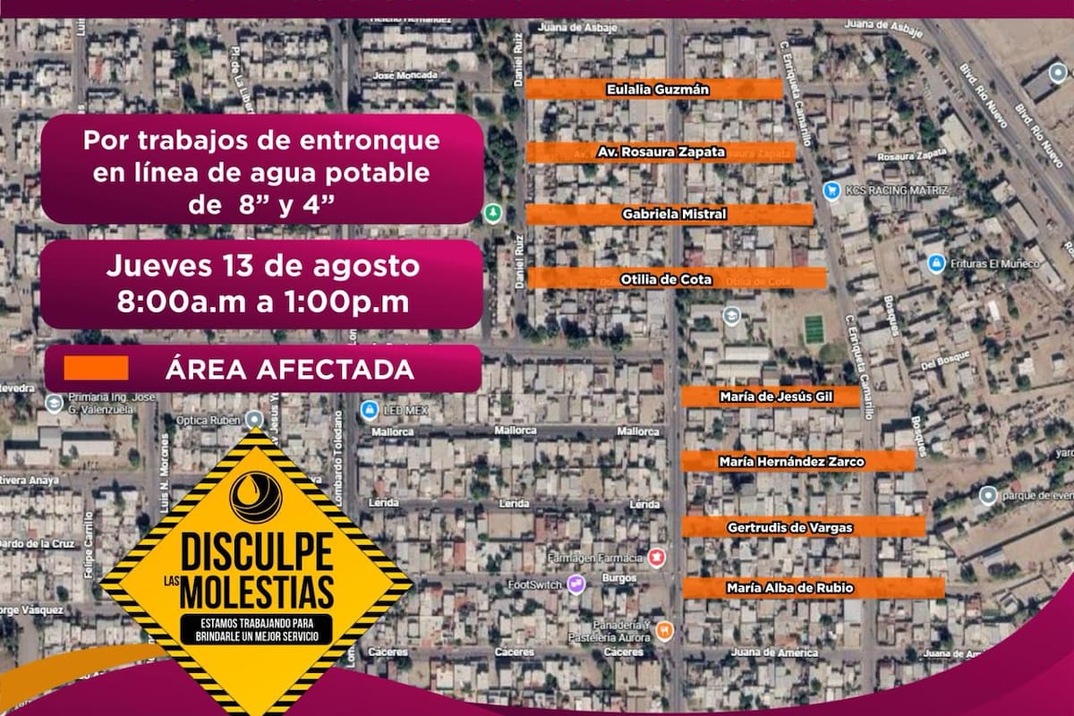 ¡Ojo! Cortarán el agua este jueves en la colonia Aurora