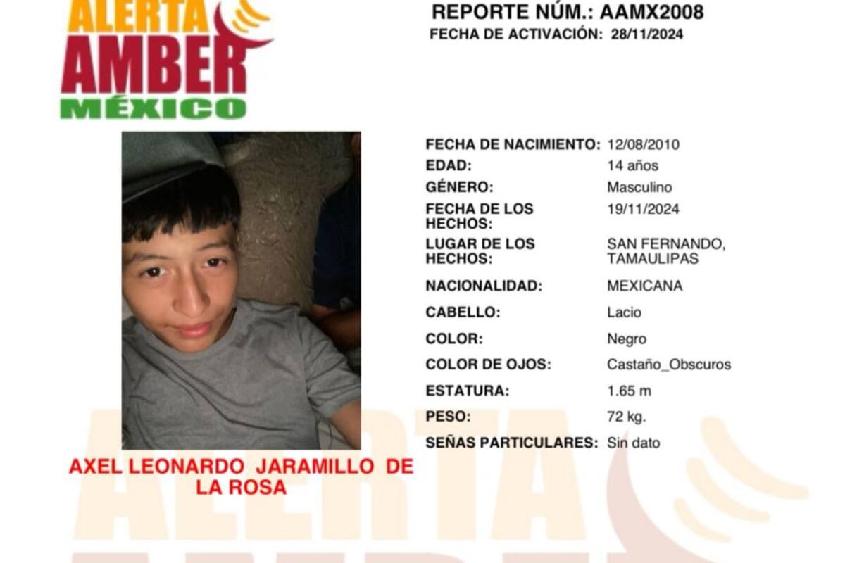 Activan Alerta Amber por desaparición de Axel Leonardo Jaramillo De la Rosa