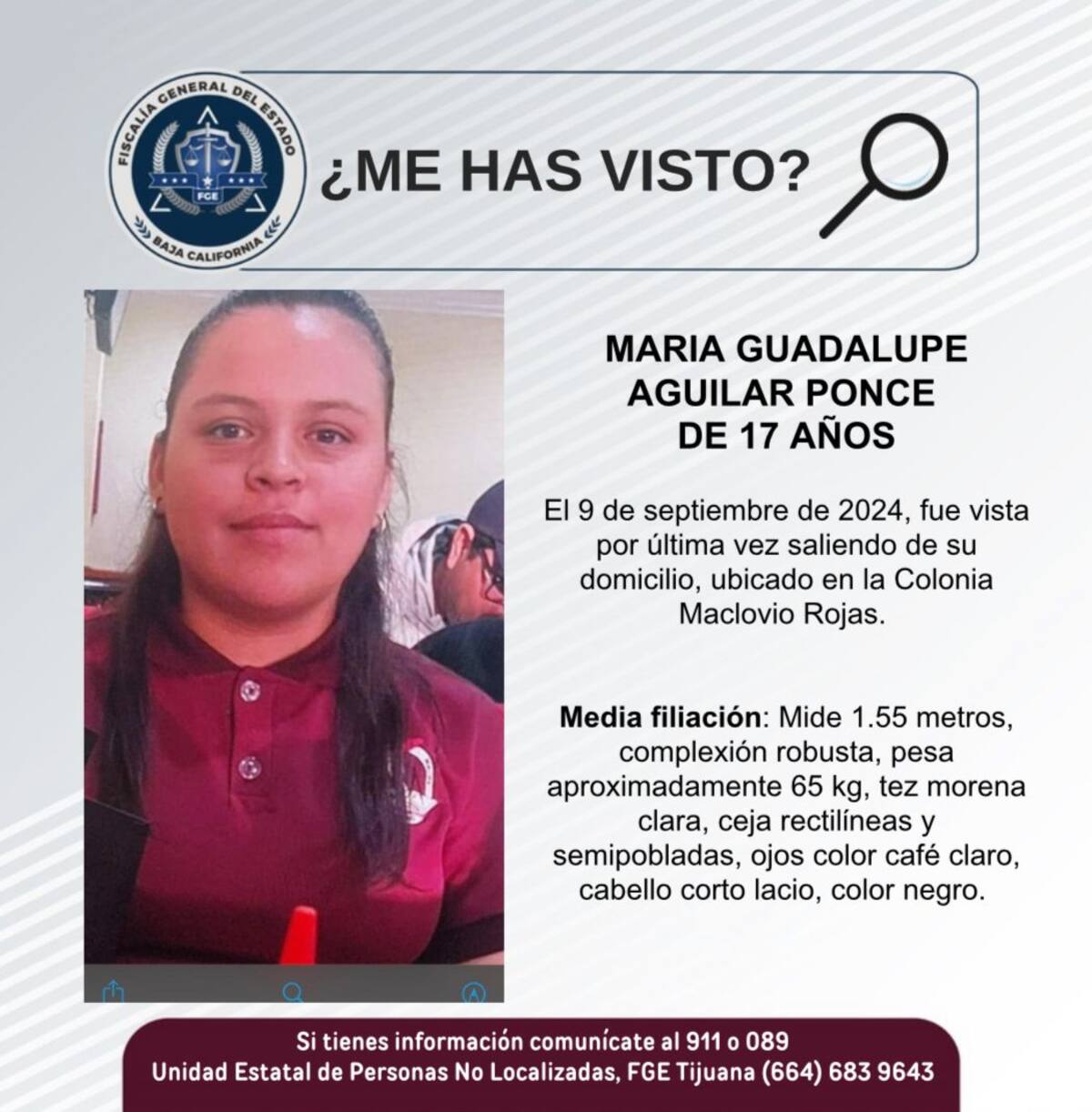 Maria Guadalupe Aguilar Ponce fue vista por última vez el 9 de septiembre del 2024.