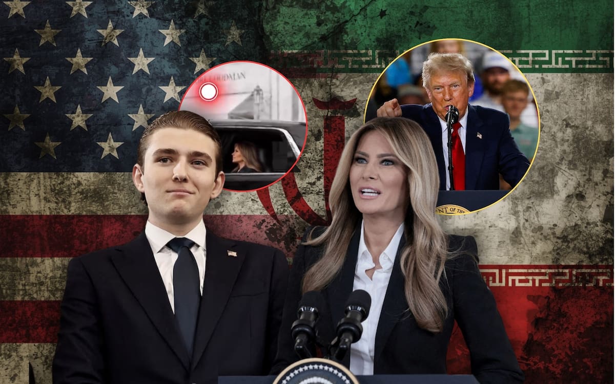 La propaganda producida en territorio iraní ha comenzado a dirigir mensajes explícitos contra la primera dama, Melania Trump, y su hijo menor, Barron Trump. Foto: Especial (Reuters/EFE/Captura de video)
