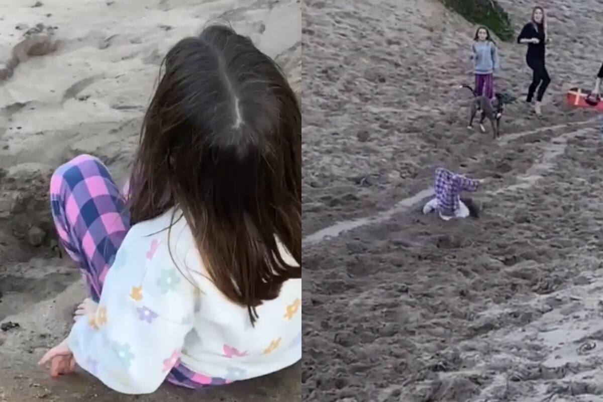 VIDEO: niña sufre una TERRIBLE caída en la playa, pero al final se lo toma con humor