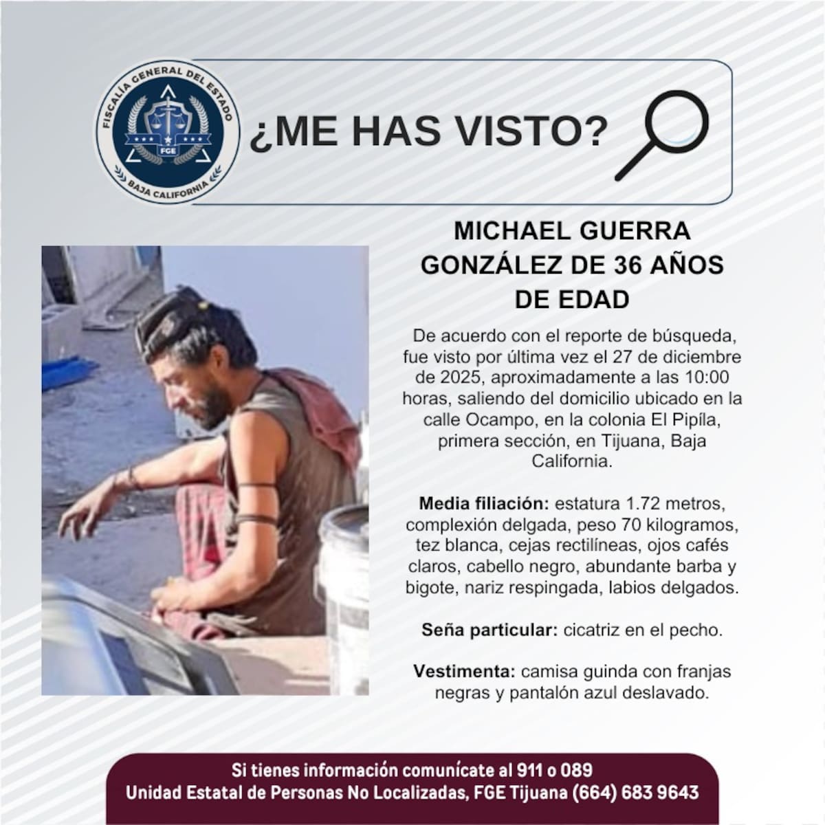 Fue visto por última vez el 27 de diciembre de 2025.