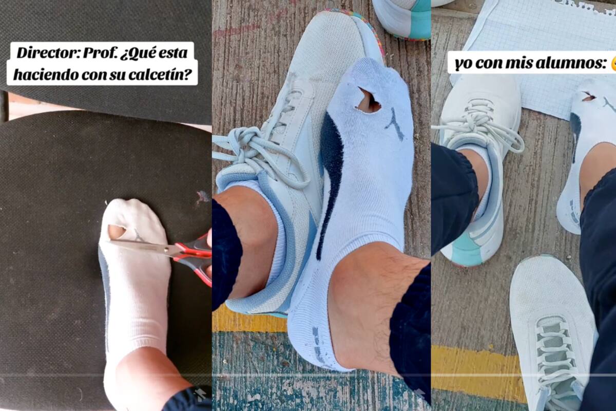 Profesor se corta el calcetín para empatizar con sus estudiantes y evitar burlas: “todos traemos el calcetín roto”