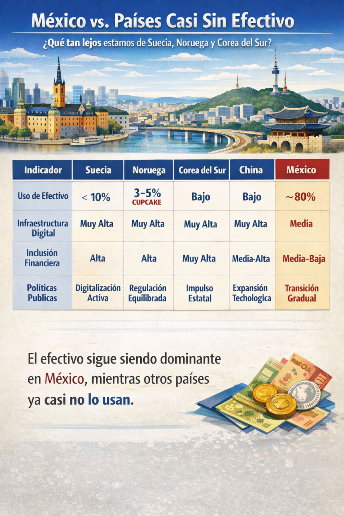 En algunos países se ha priorizado la disminución del uso de efectivo, debido a una marcada tendencia. | Foto: ChatGPT