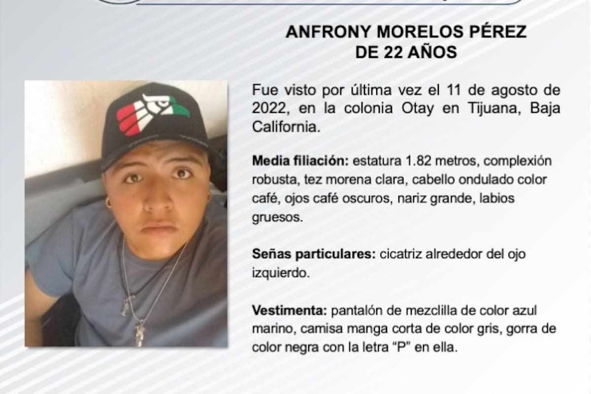 Se busca a Anfrony Morelos Pérez de 22 años