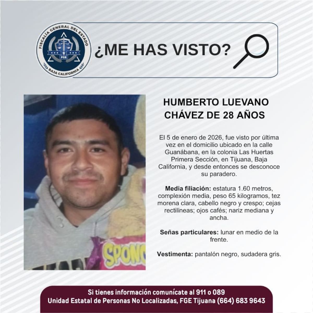 Fue visto por última vez el 5 de enero de 2026.