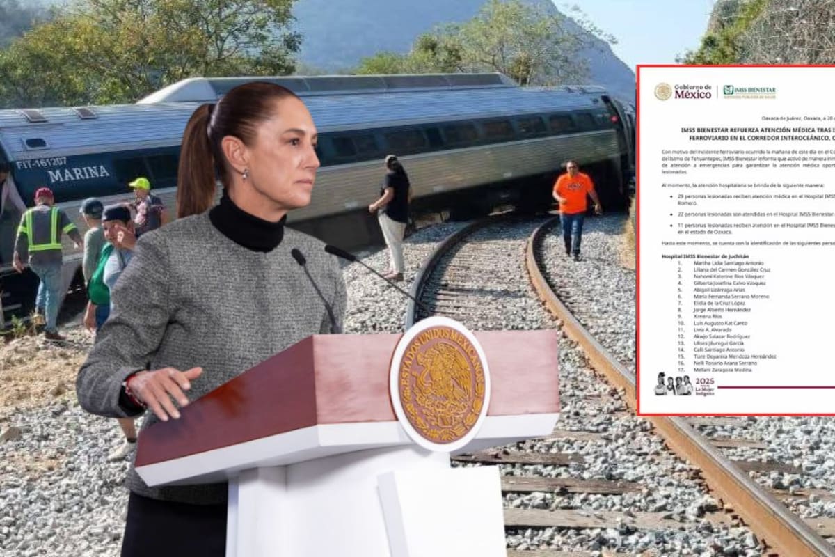 IMSS-Bienestar publica lista de heridos tras descarrilamiento del Tren Interoceánico en Oaxaca; 13 personas murieron