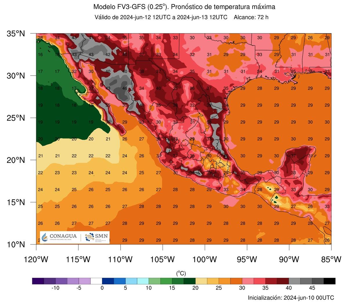 Pronóstico de temperatura Máxima para Sonora. FOTO: X DE PROTECCIÓN CIVIL SONORA