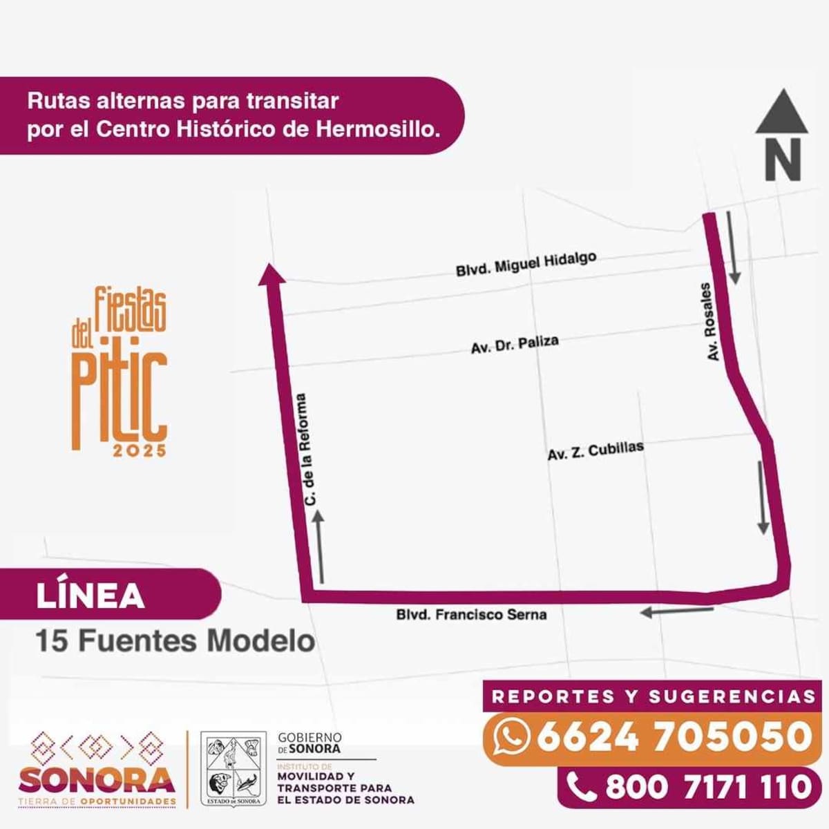 Cambios en las ruta de la línea 15 Monteverde por las Fiestas del Pitic en Hermosillo.