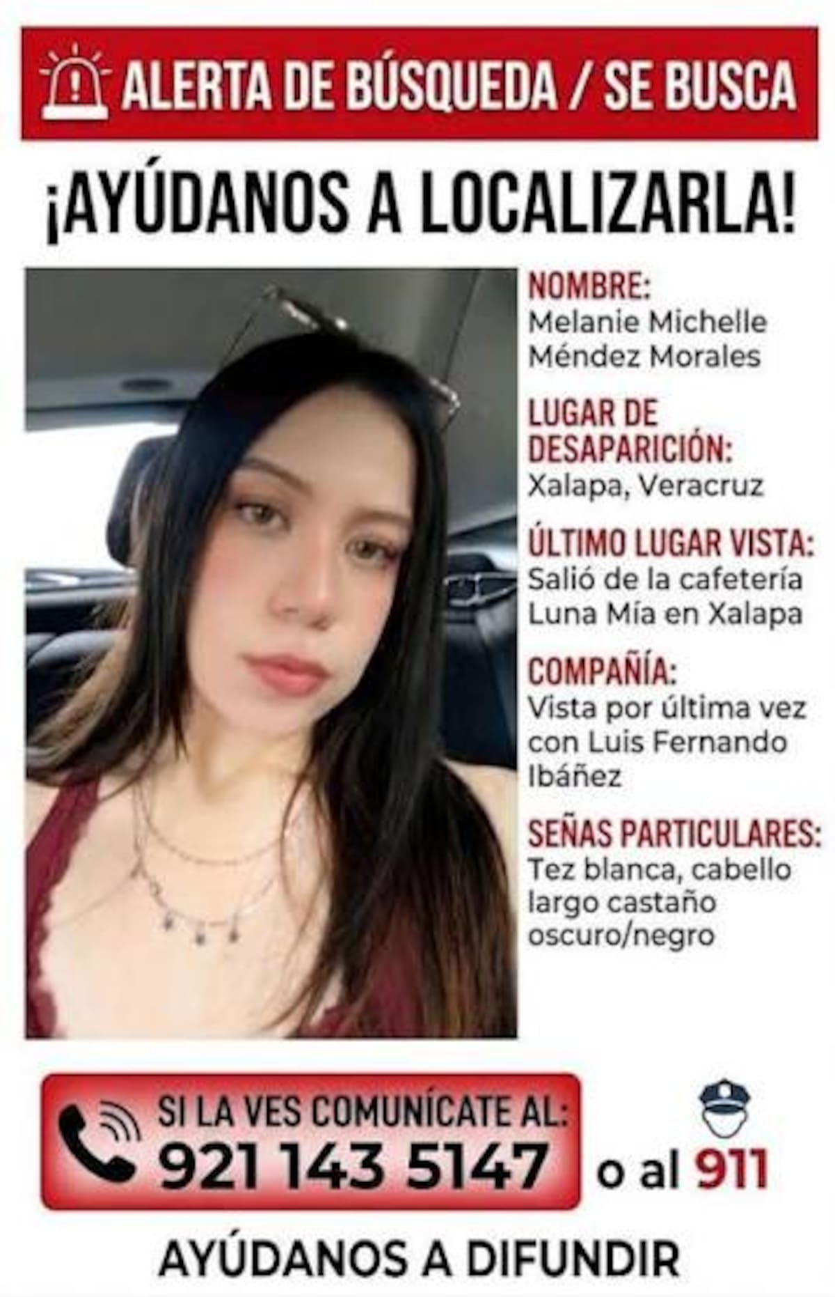 Melanie Michelle fue vista por última vez después de terminar su jornada laboral en una cafetería de Xalapa. | Especial GH.