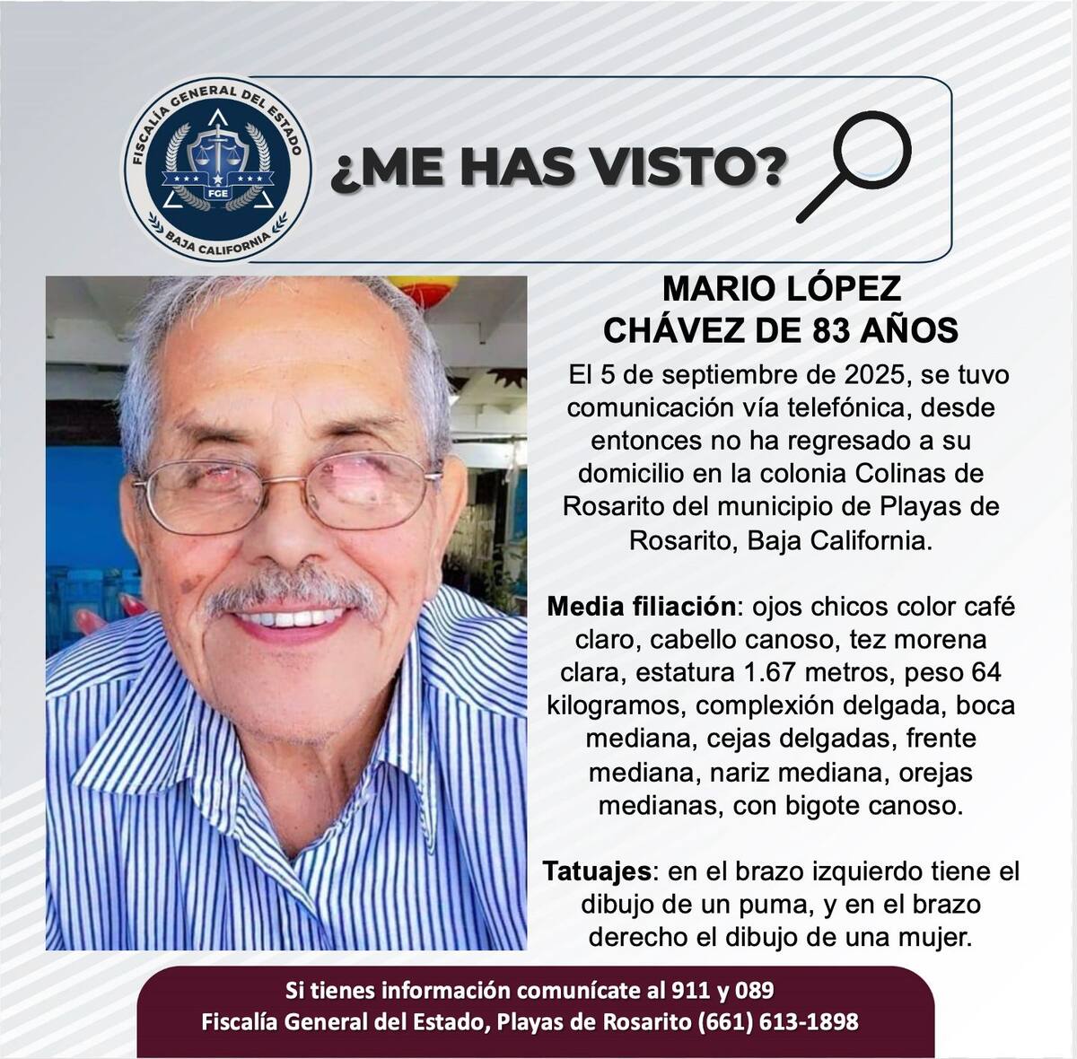 Fue visto por última vez el 5 de septiembre de 2025.