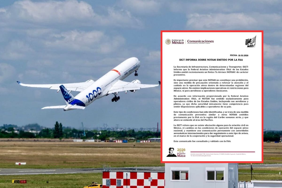 Las autoridades mexicanas precisaron que el NOTAM de la FAA es una medida de carácter preventivo y no una prohibición. | Crédito: redes sociales
