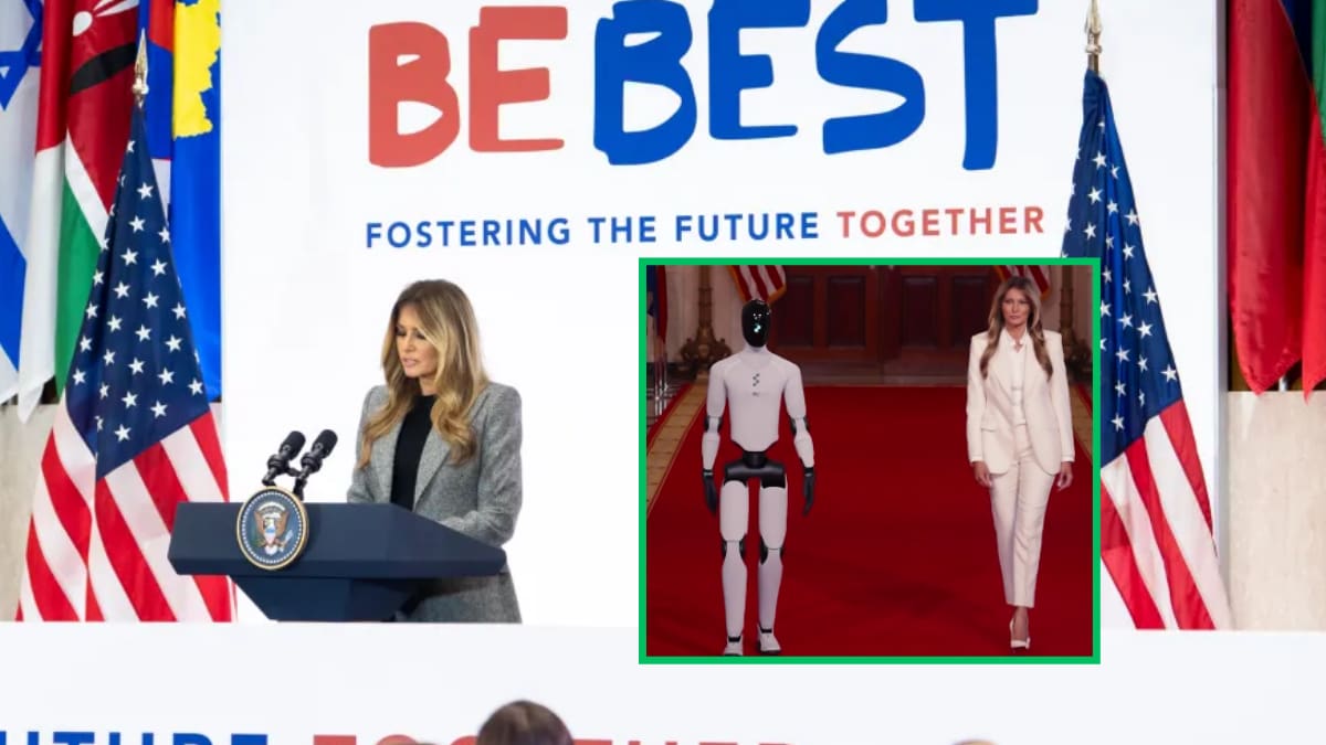Melania Trump recibe a un robot humanoide en la Casa Blanca durante la Cumbre Global “Fostering the Future Together”