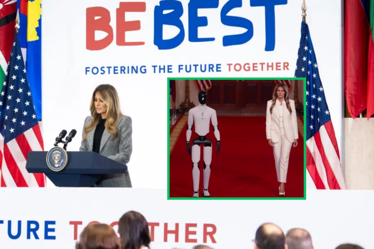 Melania Trump recibe a un robot humanoide en la Casa Blanca durante la Cumbre Global “Fostering the Future Together”