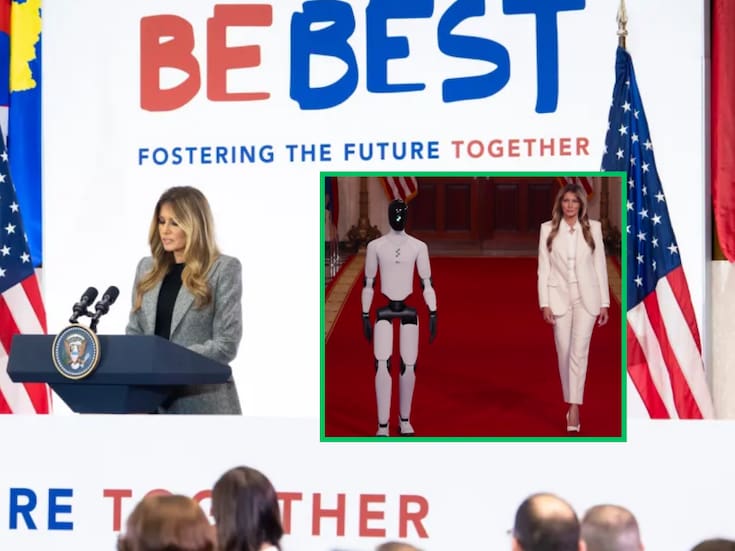 Melania Trump recibe a un robot humanoide en la Casa Blanca durante la Cumbre Global “Fostering the Future Together”